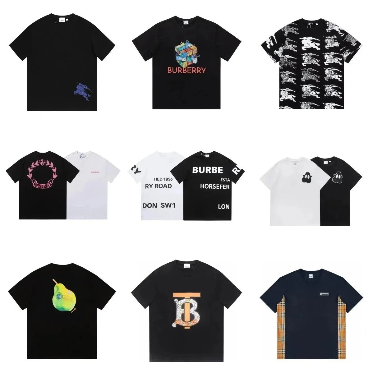 Burberry Graphic Print Cotton T-Shirt Black and White