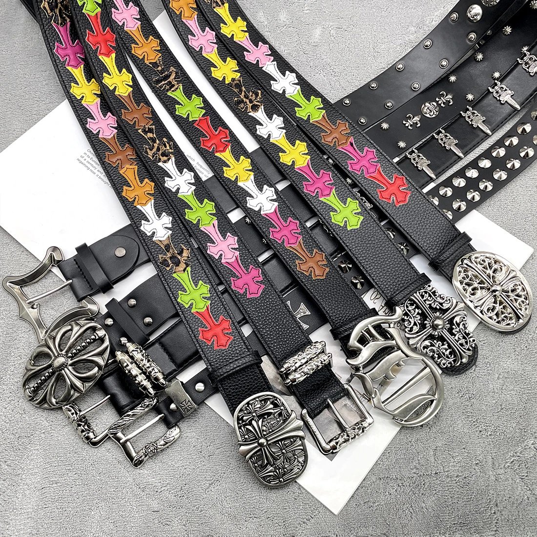 Chrome Hearts Cross Patch Leather Belt Gothic Accessories Black