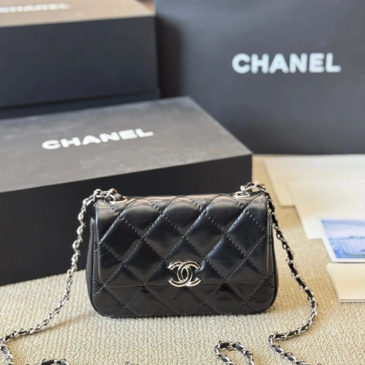 Chanel Classic Flap Mini Quilted Leather Shoulder Bag Black