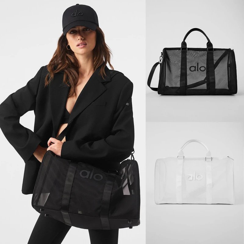 Alo Yoga Mesh Duffle Bag Gym Travel Bag Black and White