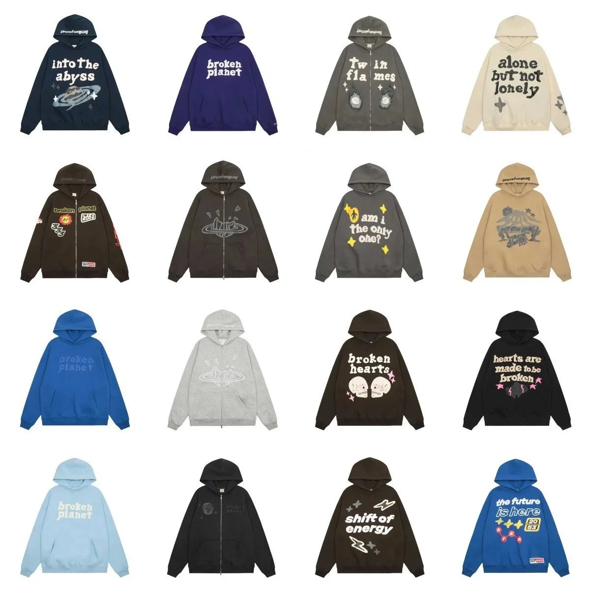 Broken Planet Graphic Print Streetwear Hoodie Multicolor