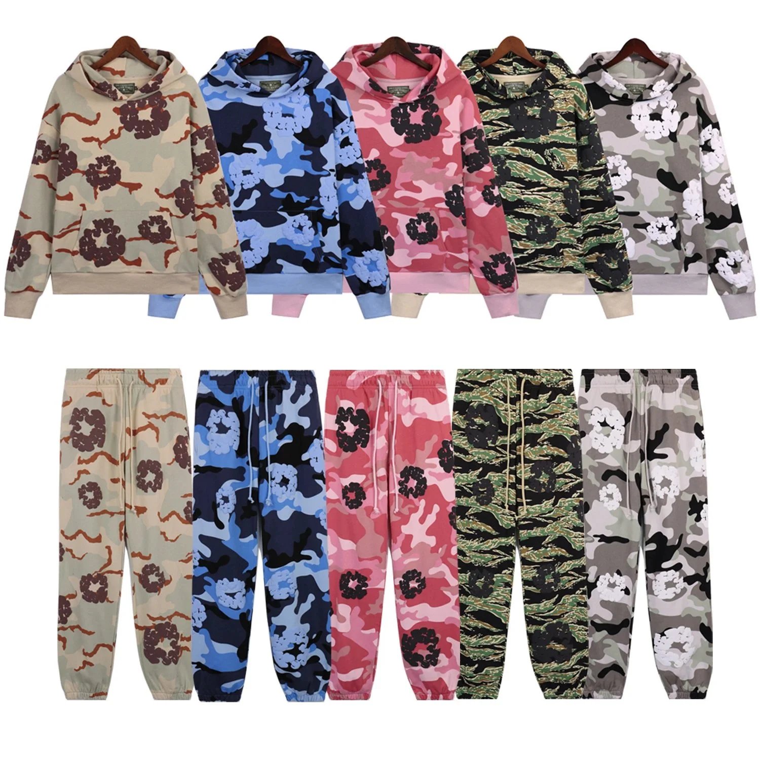 Design Camo Floral Print Matching Set Streetwear Tracksuit Multicolor