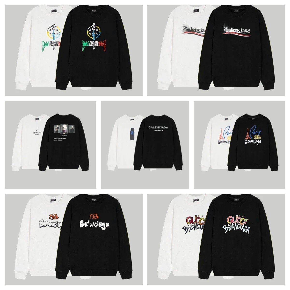 Balenciaga Graphic Print Cotton Crewneck Sweatshirt Black and White