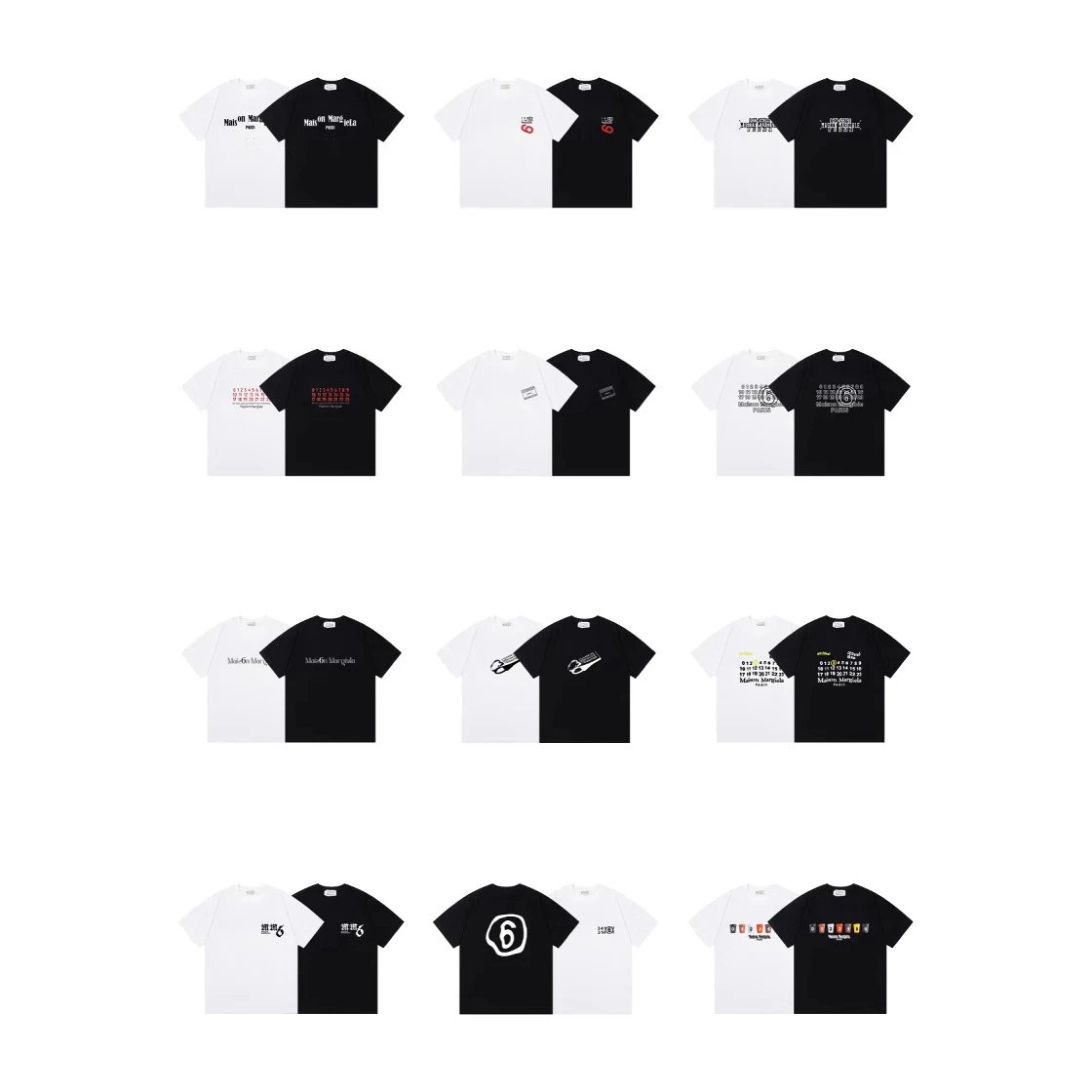 Maison Margiela MM6 Graphic Print Cotton T-Shirt Collection Black and White