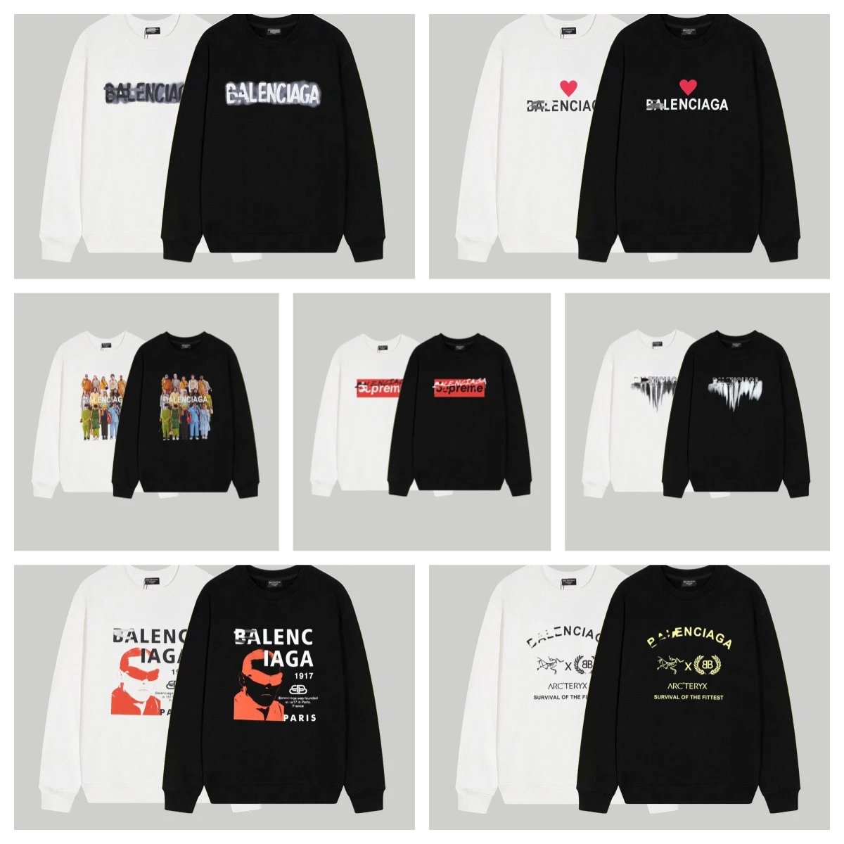 Balenciaga Graphic Print Oversized Crewneck Sweatshirt Black and White