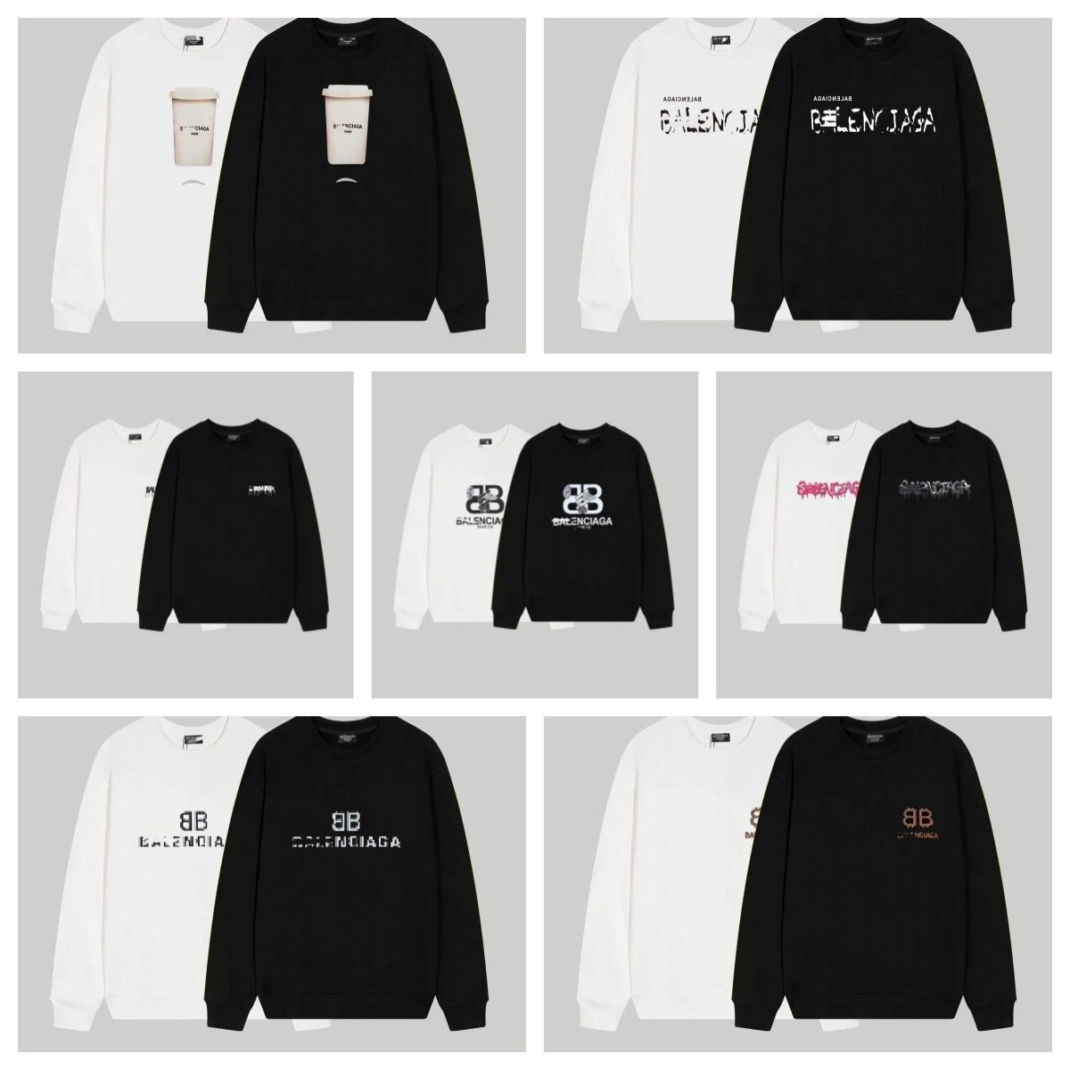Balenciaga Graphic Print Cotton Crewneck Sweatshirt Black and White