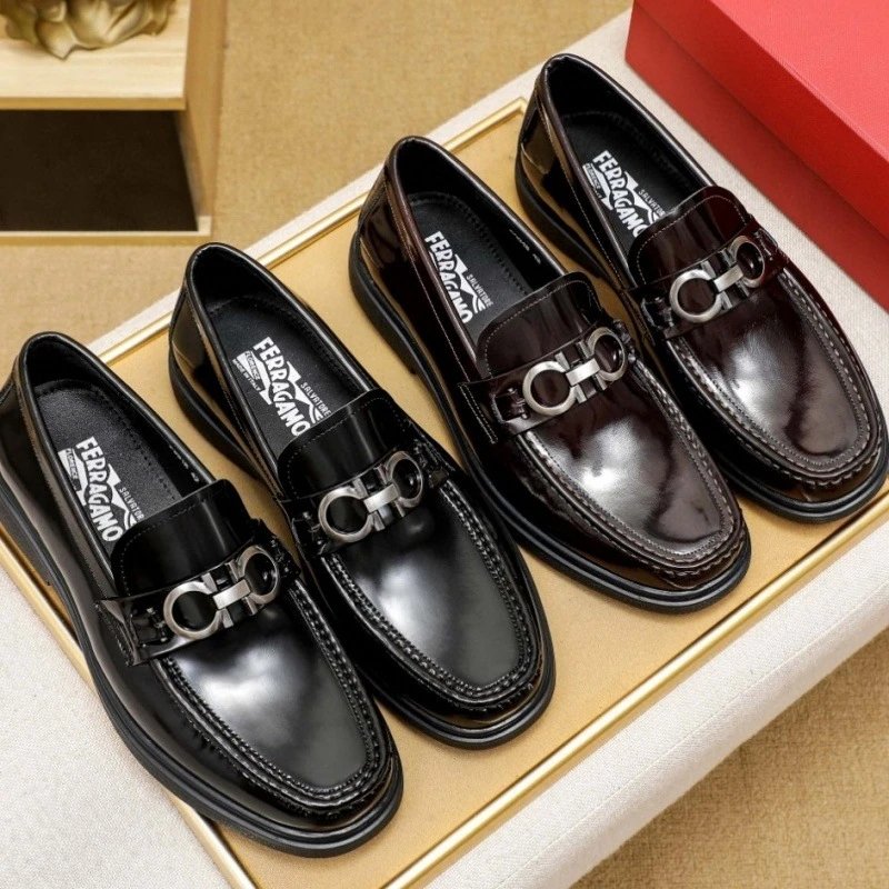 Salvatore Ferragamo Ferragamo Gancini Patent Leather Loafers Black and Brown