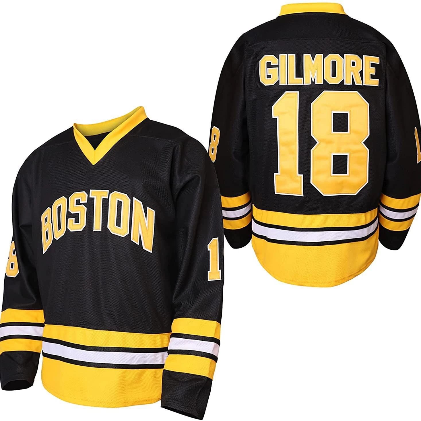 Design Boston Gilmore 18 Retro Hockey Jersey Black and Yellow