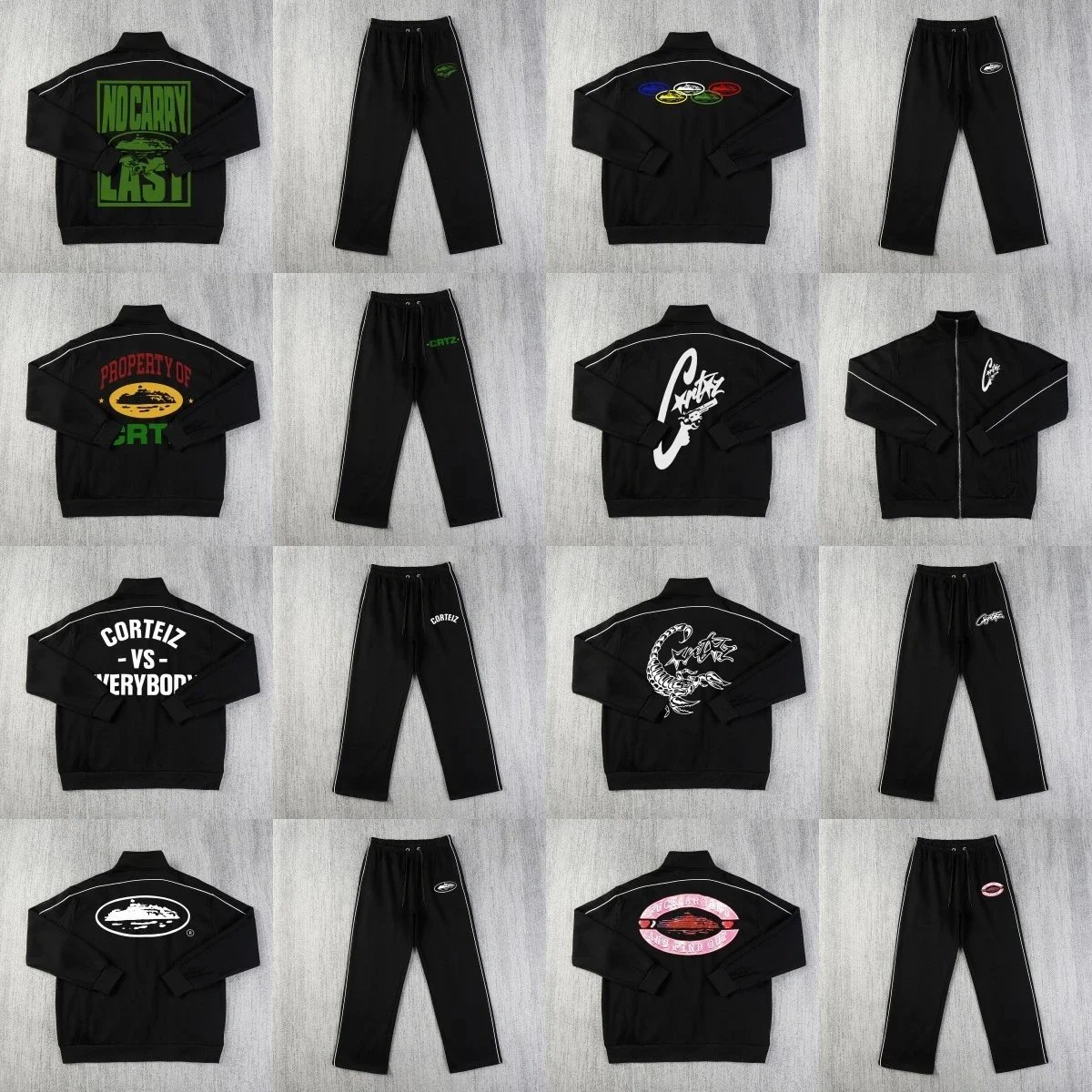 Corteiz Tracksuit Set Graphic Streetwear Matching Set Black