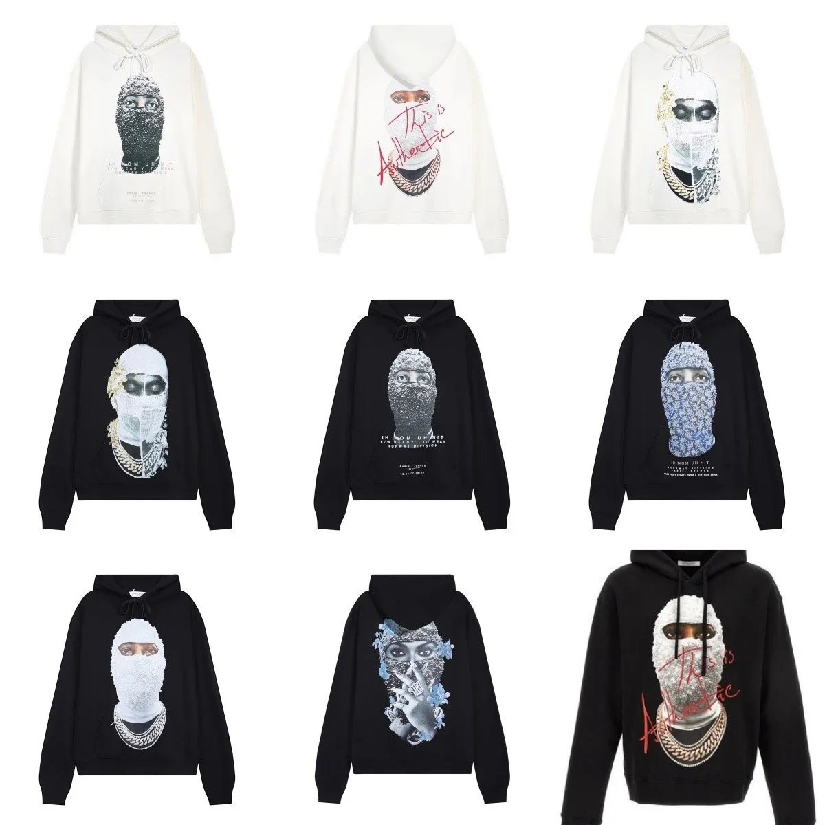 Ih Nom Uh Nit Graphic Print Cotton Hoodie Black and White