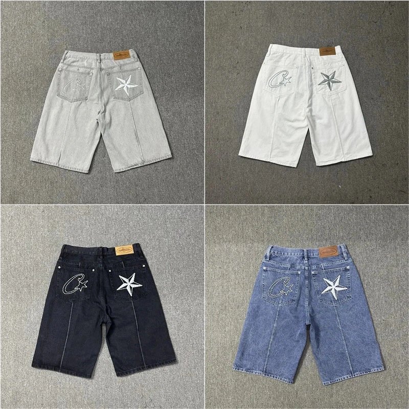 Corteiz Star Denim Shorts Streetwear Cargo Shorts Multicolor