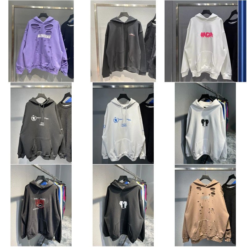 Balenciaga Distressed Graphic Oversized Hoodie Multicolor