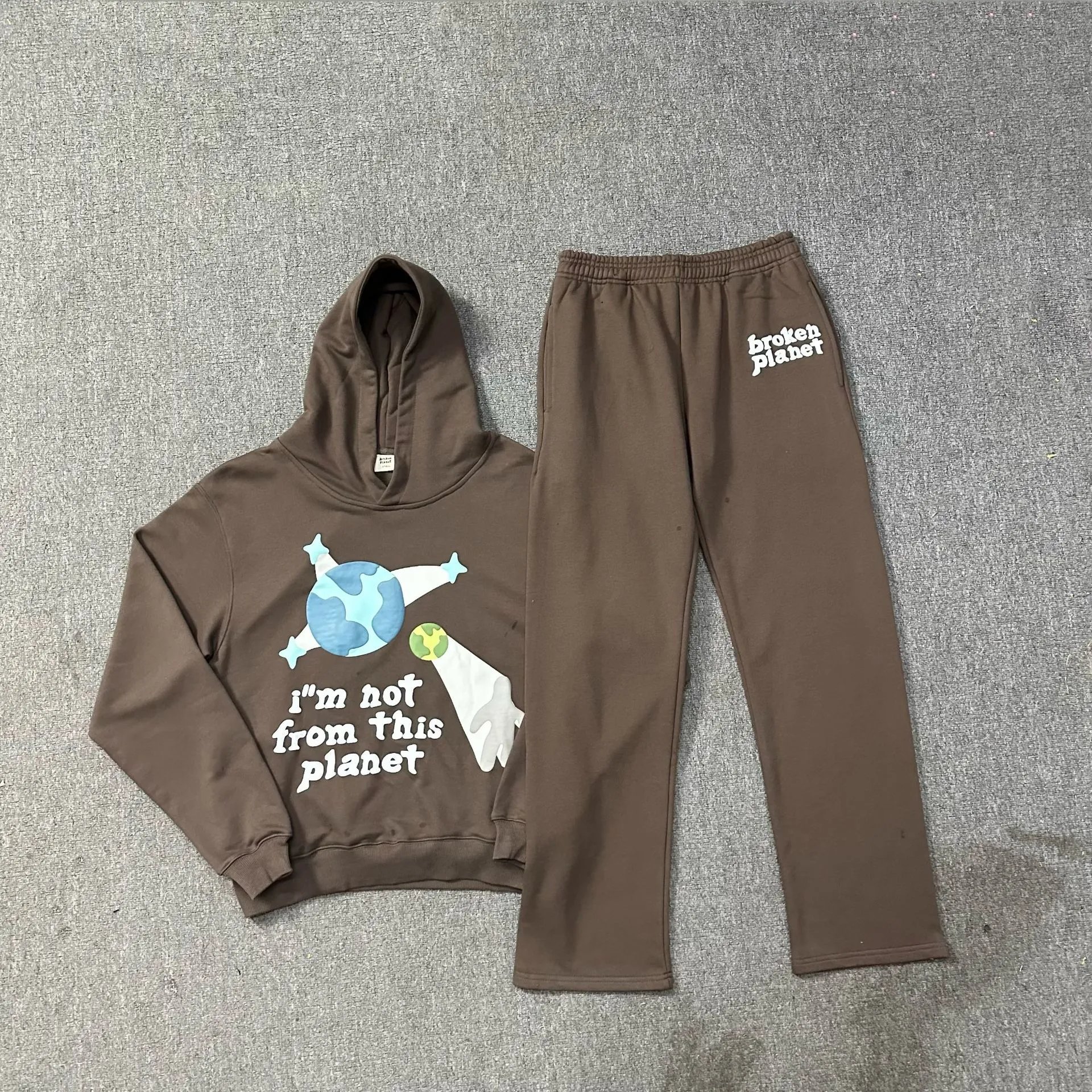 Broken Planet I'm Not From This Planet Graphic Streetwear Tracksuit Set Brown