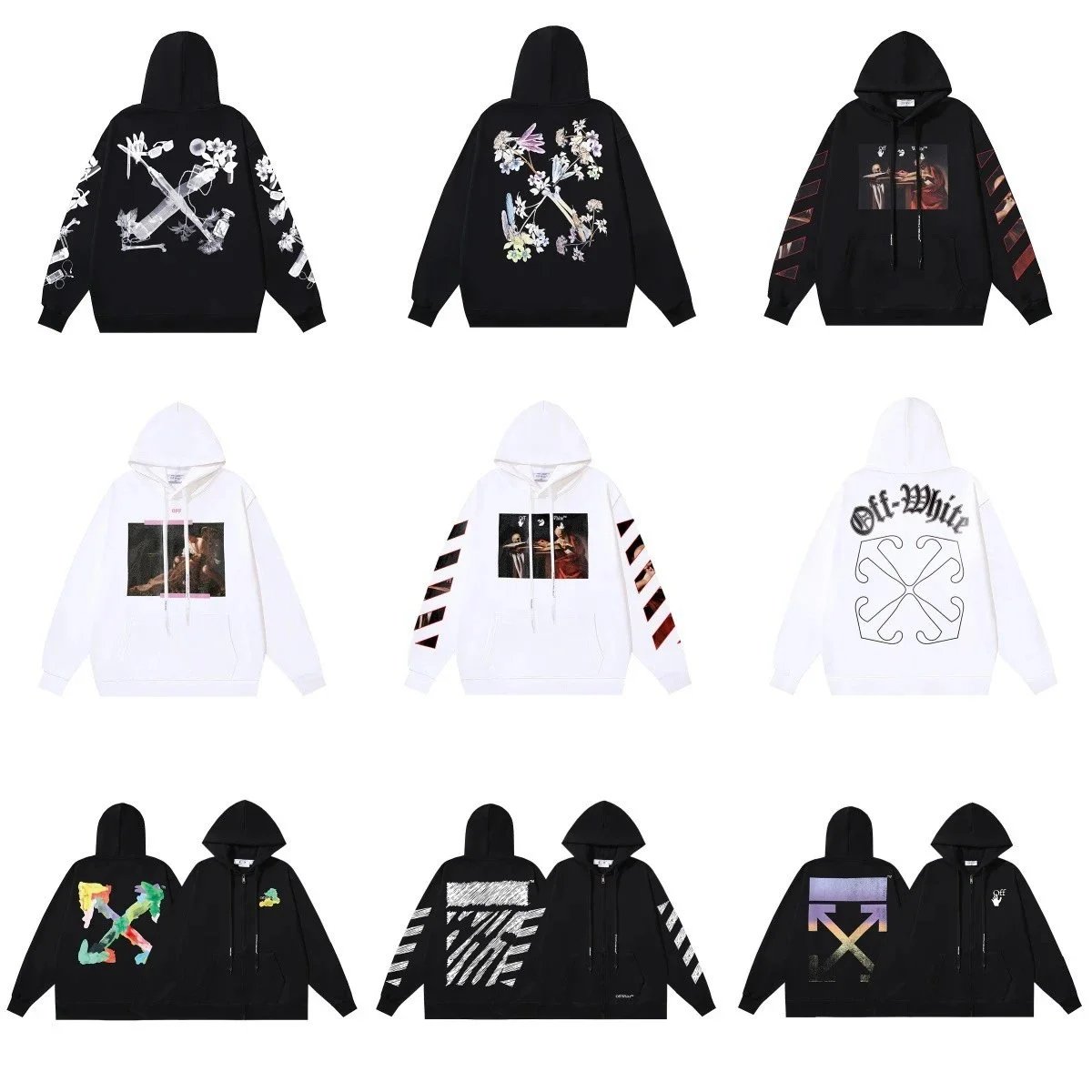Off-White Graphic Print Streetwear Hoodie Multicolor