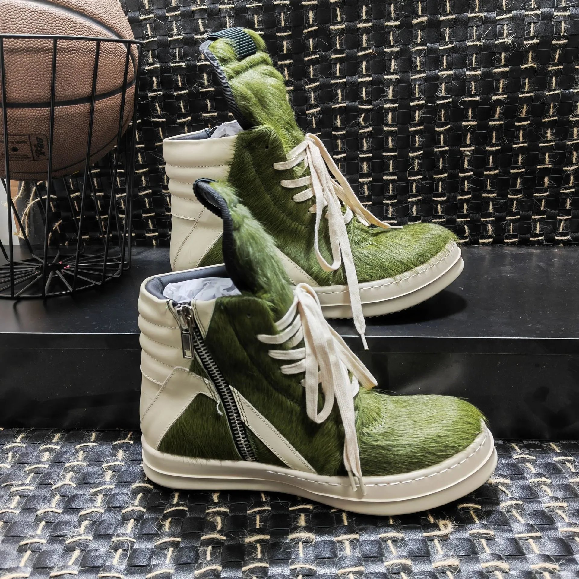 Rick Owens Geobasket high top sneakers green and white