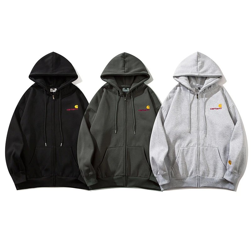 Carhartt Zip-Up Hoodie Casual Sweatshirt Black Gray and Dark Gray