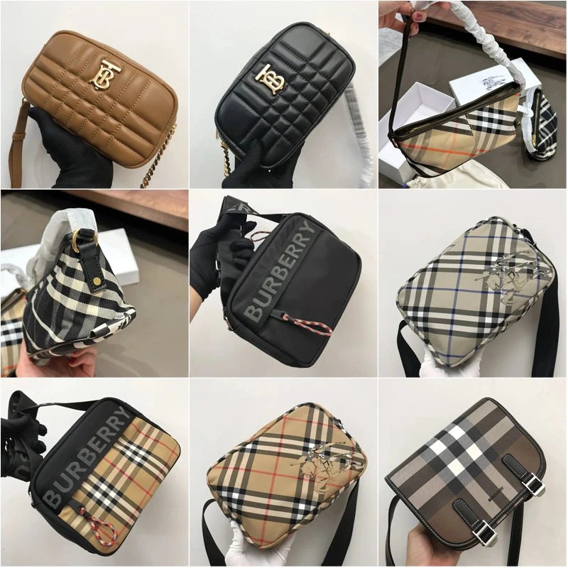 Burberry Lola and Check Collection Quilted Leather and Canvas Crossbody Bag Multicolor
