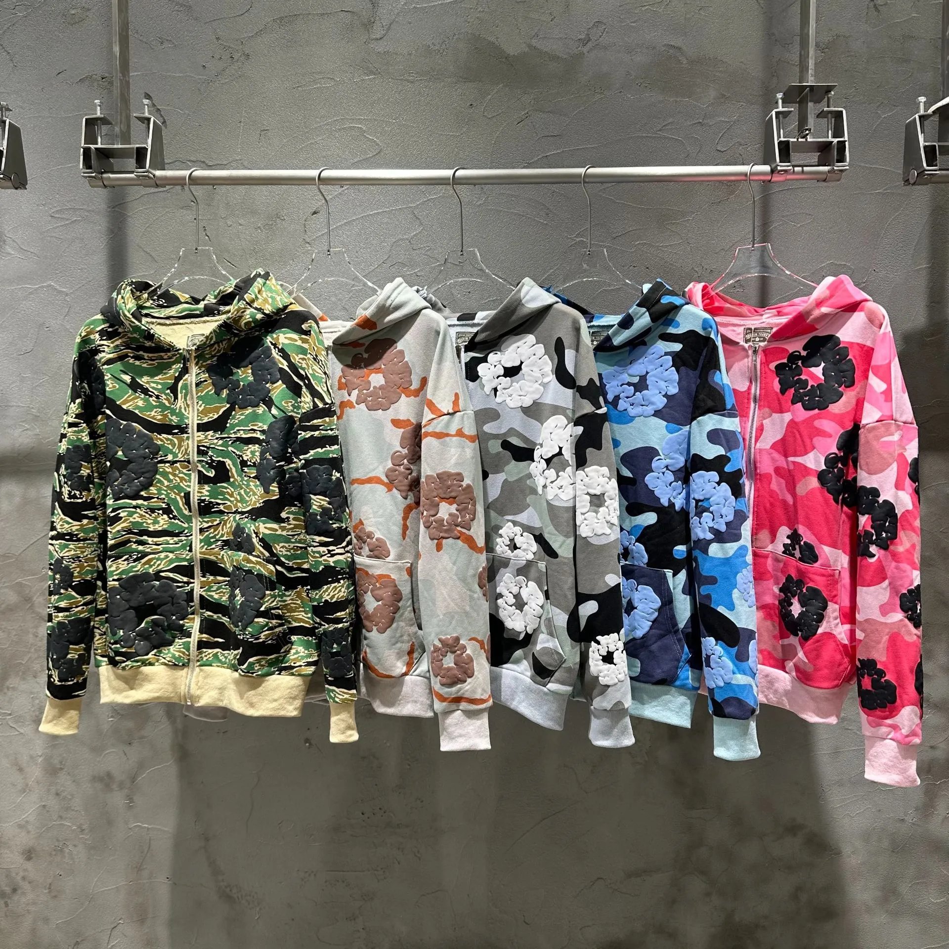 Design Camo Floral Zip-Up Hoodie Streetwear Sweatshirt Multicolor