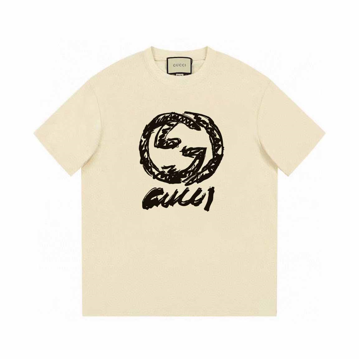 Gucci Interlocking G Scribble Graphic Tee T-Shirt Beige