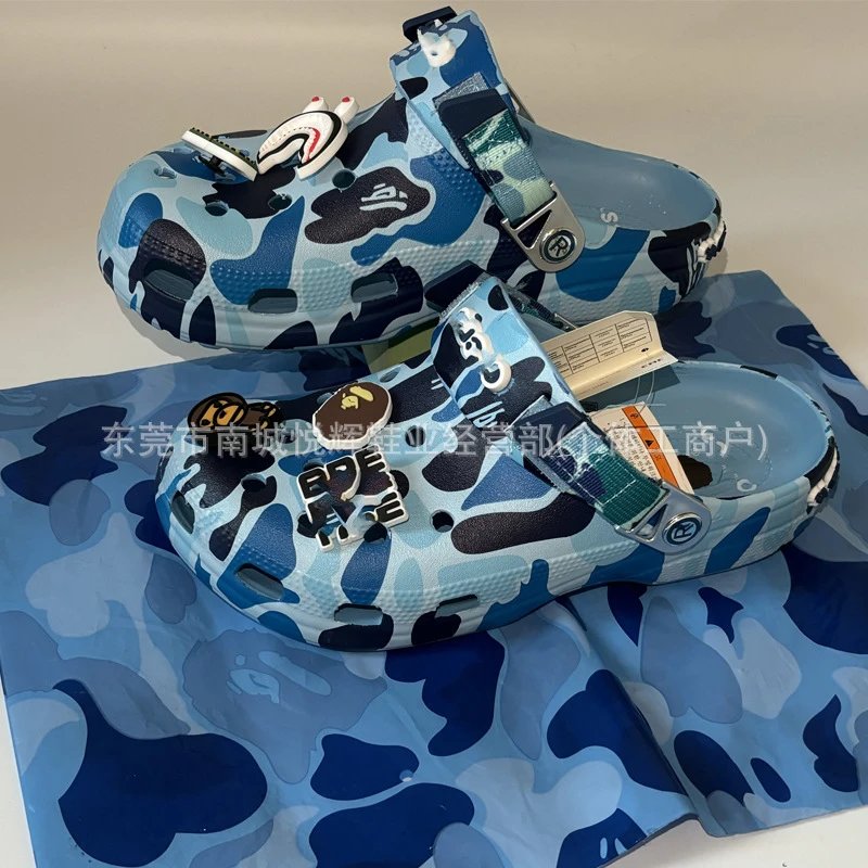 A Bathing Ape BAPE Camo Clogs Chunky Sandals Blue