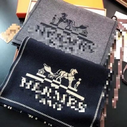 Hermes Echarpe H Equipe Wool Scarf Gray and Navy