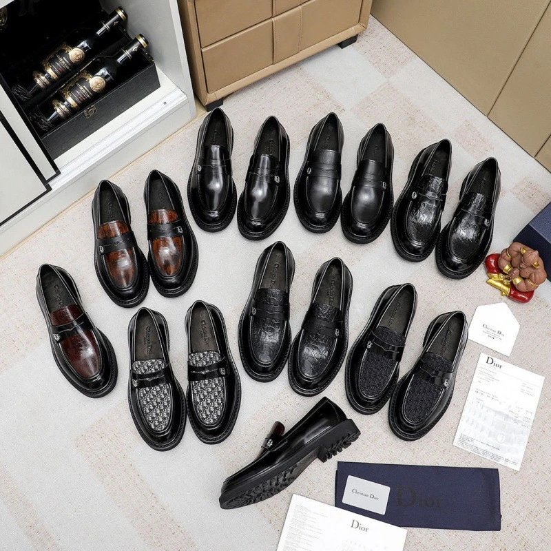 Dior Loafers Classic Leather and Oblique Canvas Slip-On Shoes Black