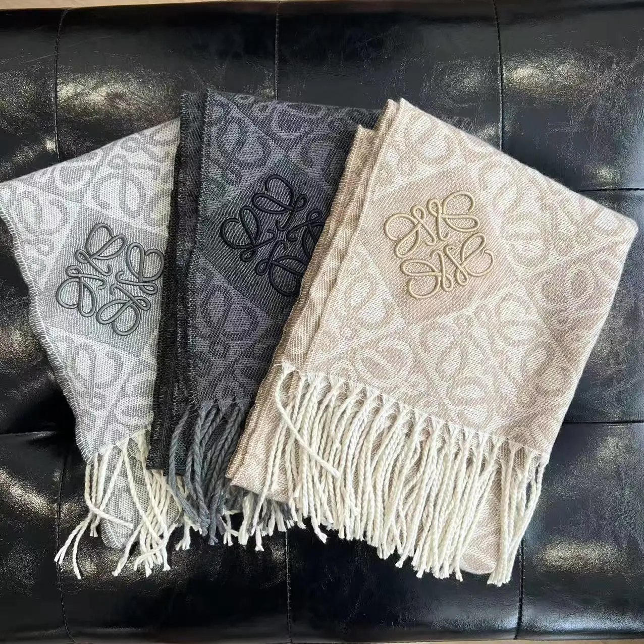 Loewe Anagram Scarf Wool Fringe Accessories Multicolor