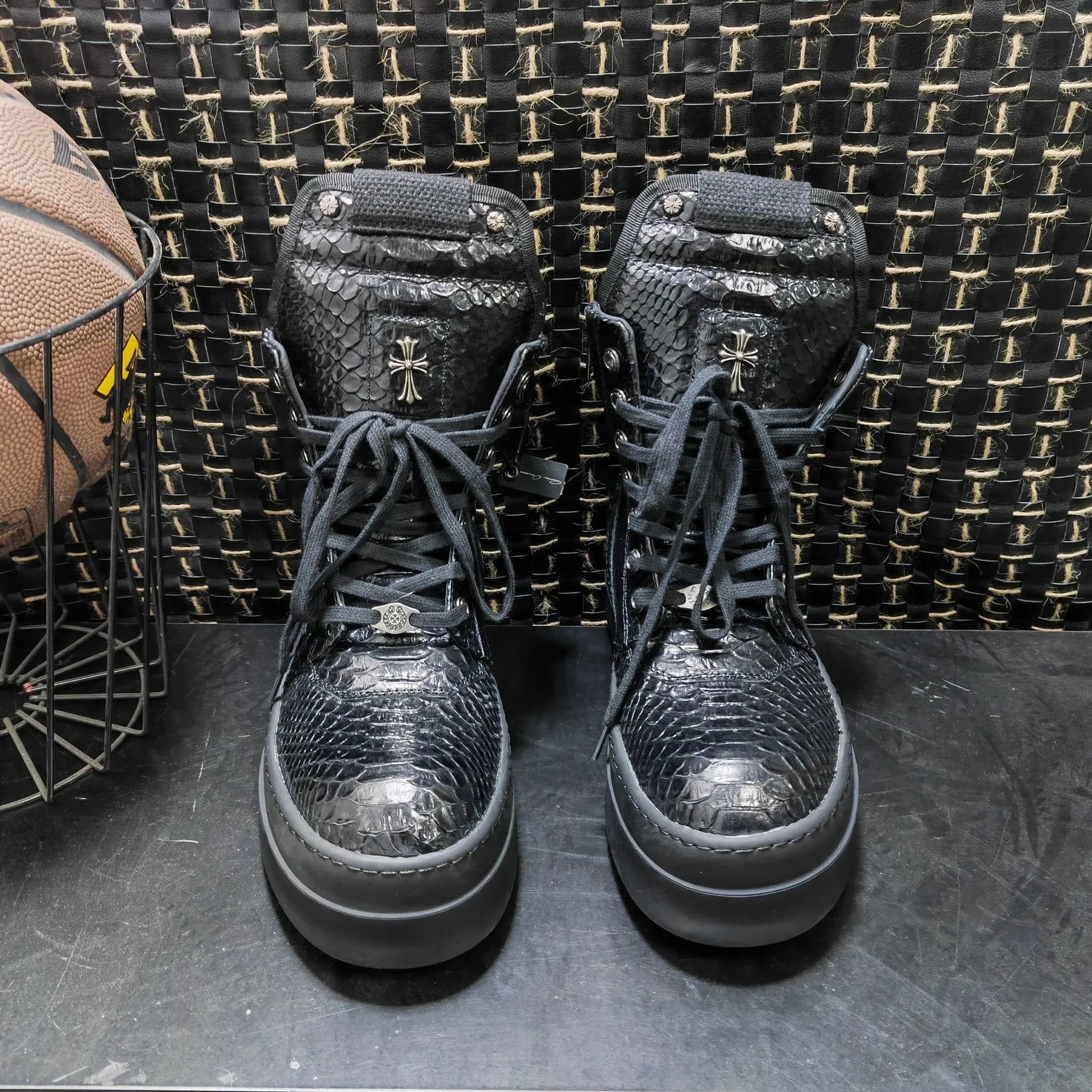 Chrome Hearts Exotic Leather High Top Sneakers Black