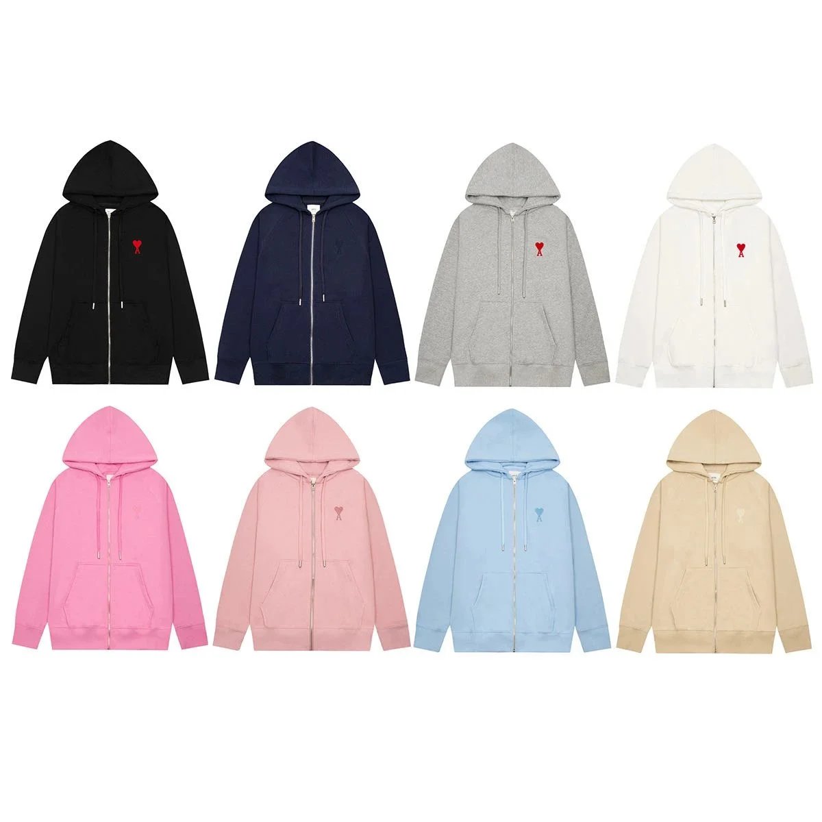 Ami Paris Ami Ami de Coeur Zip-Up Hoodie Casual Sweatshirt Multicolor
