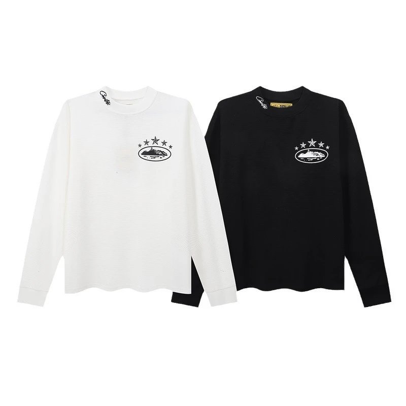 Corteiz Star Island Graphic Streetwear Long Sleeve Shirt Black and White