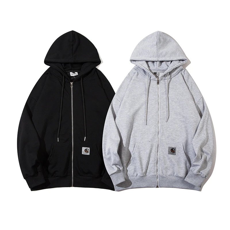 Carhartt Zip-Up Hoodie Oversized Sweatshirt Black and Gray