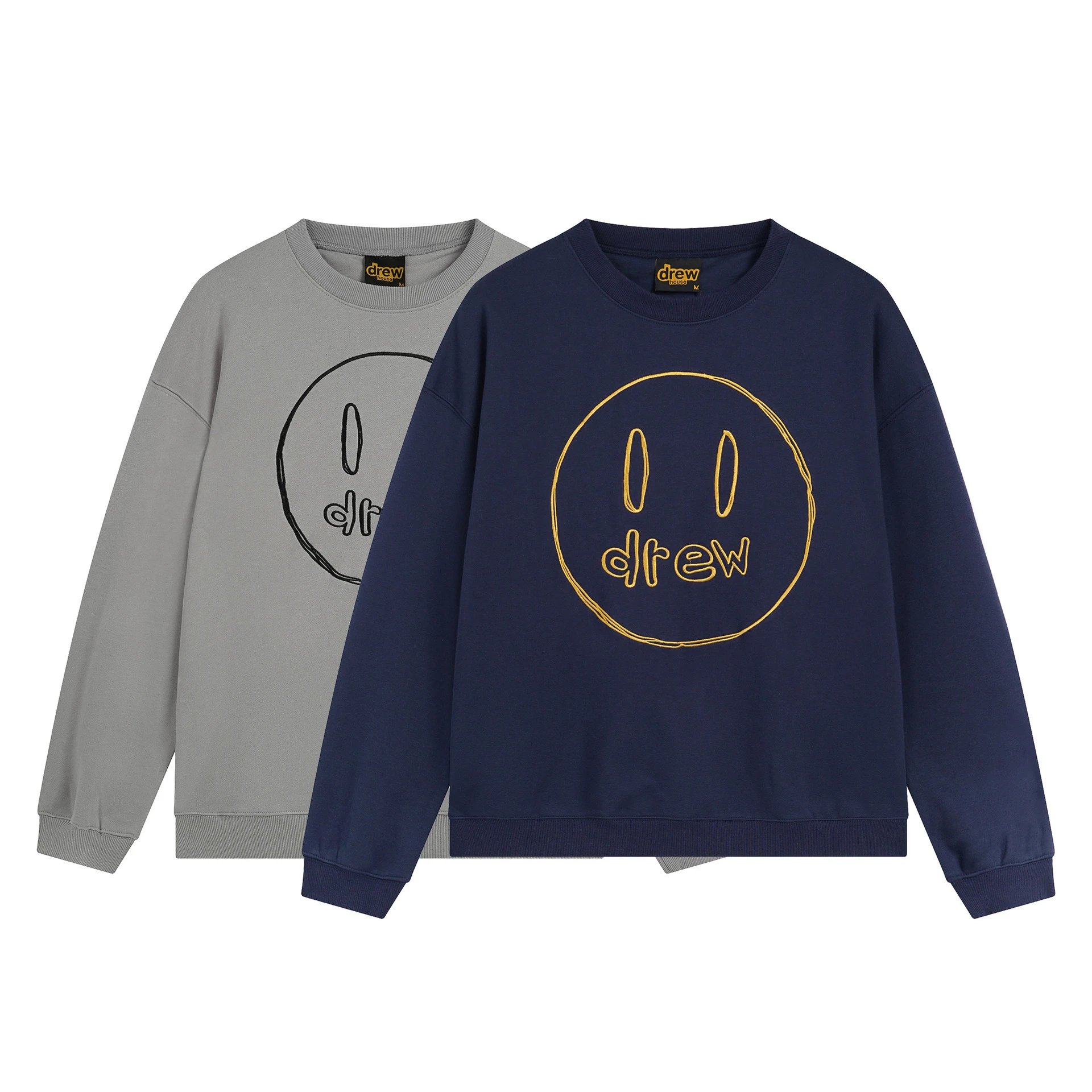 drew house Mascot Crewneck Graphic Streetwear Sweatshirt Navy and Gray