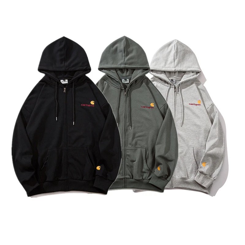 Carhartt Oversized Zip-Up Hoodie Cotton Sweatshirt Black Gray and Olive