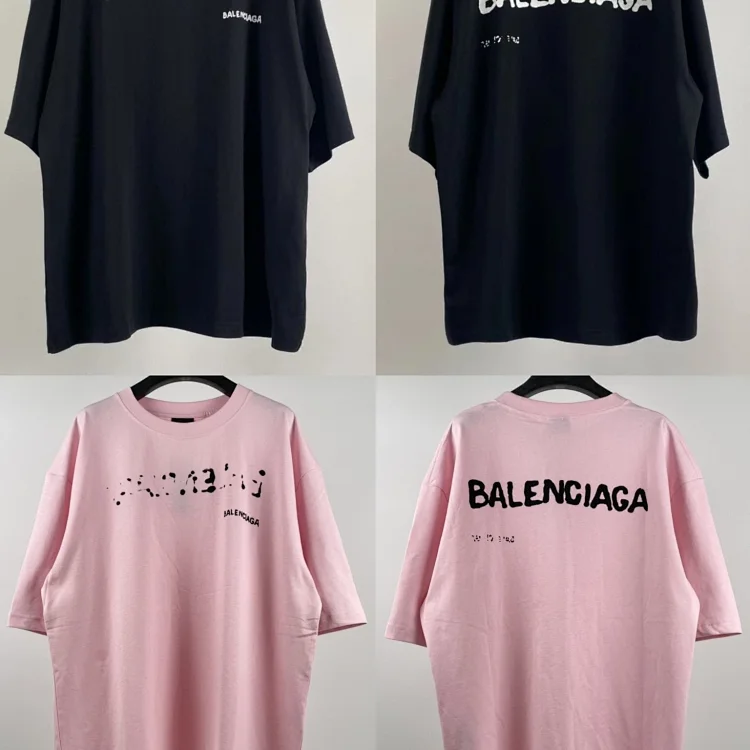 Balenciaga Paint Splatter Oversized Tee Black and Pink