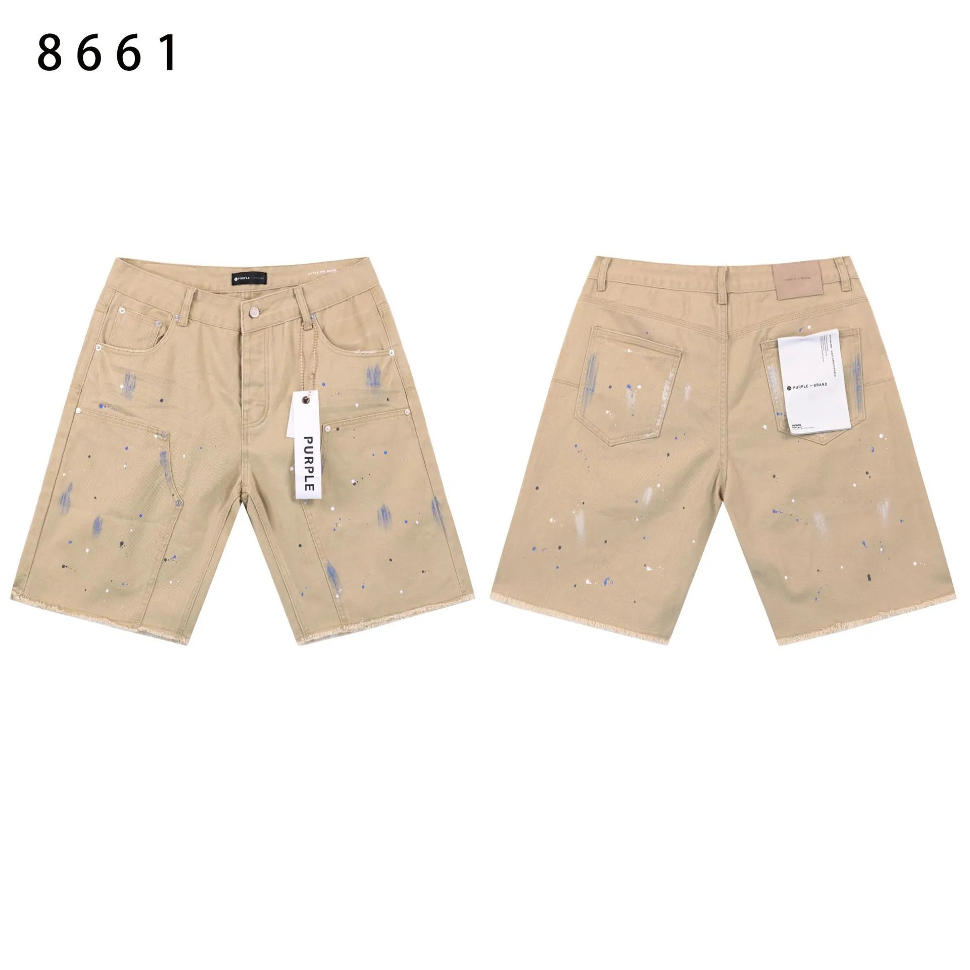 Purple Brand Paint Splatter Carpenter Shorts Beige