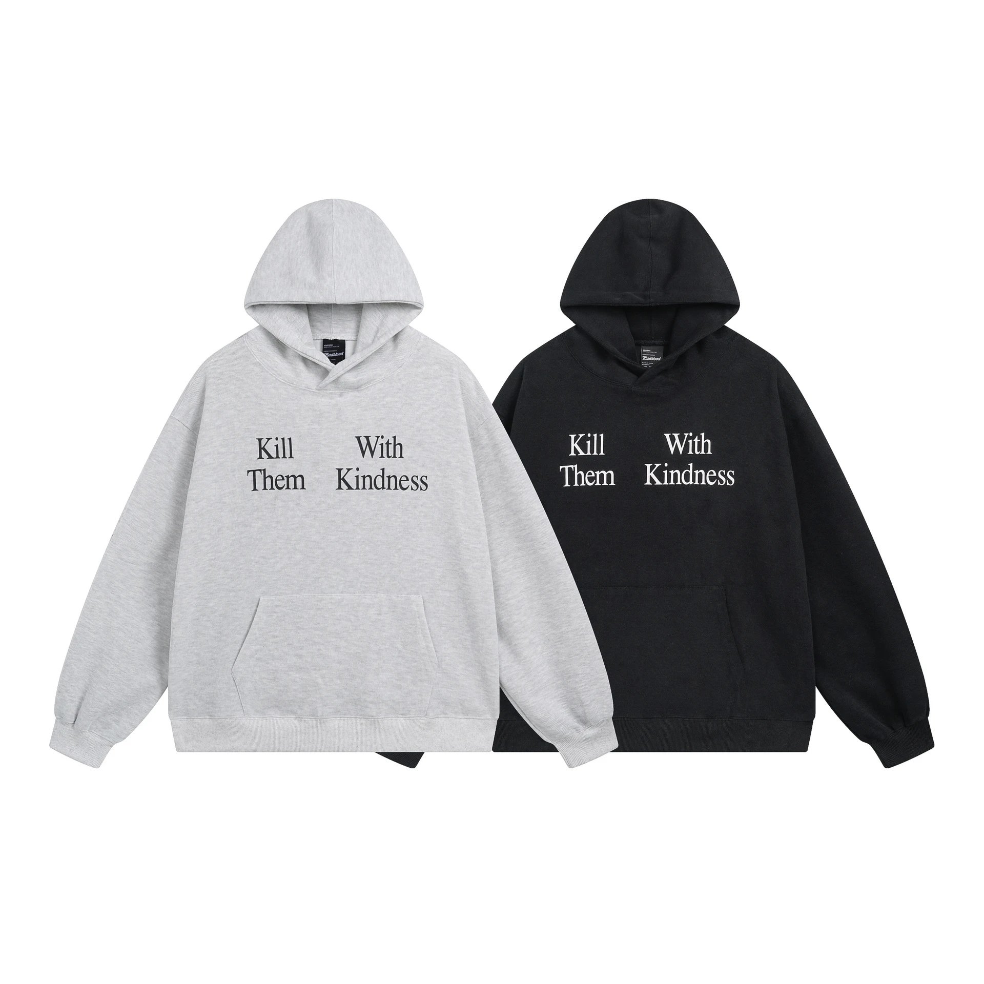 Badblood Kill With Them Kindness Graphic Streetwear Hoodie Gray and Black
