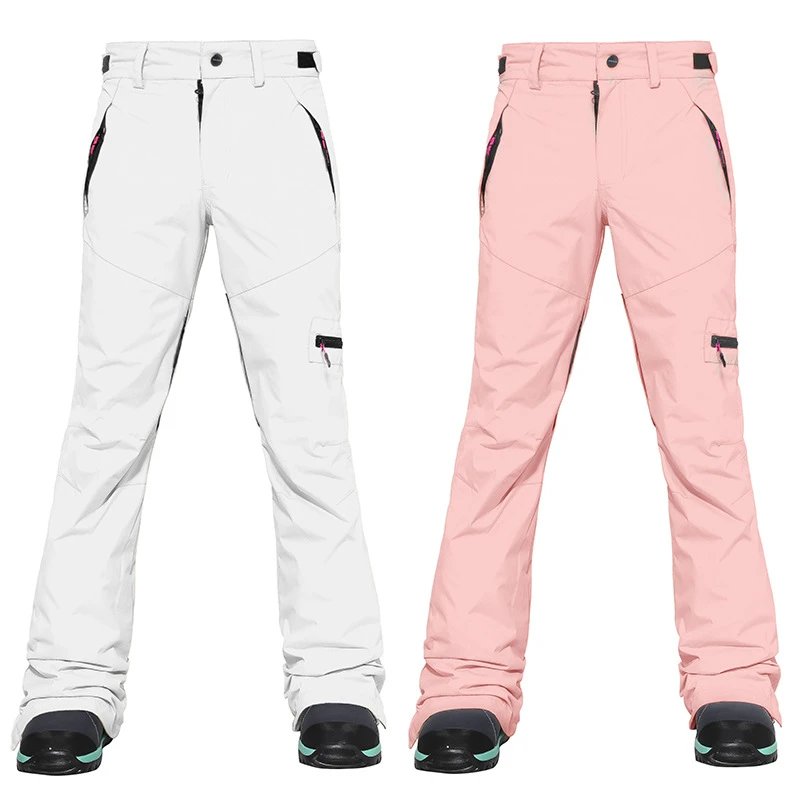 Design Waterproof Ski Pants Outdoor Trousers White and Pink