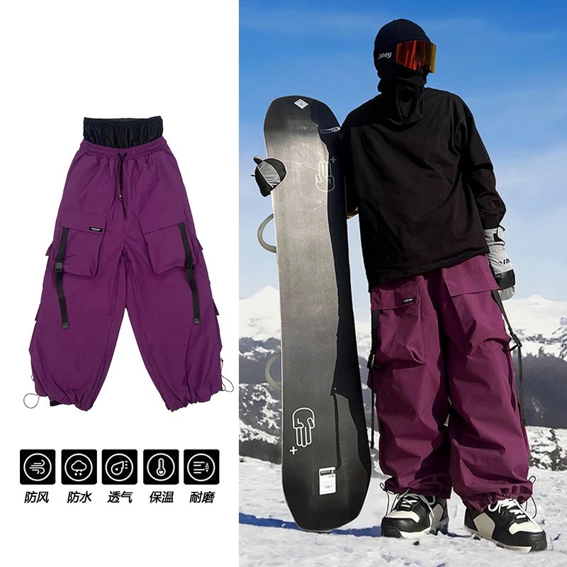 Design Cargo Snowboard Pants Waterproof Windproof Purple