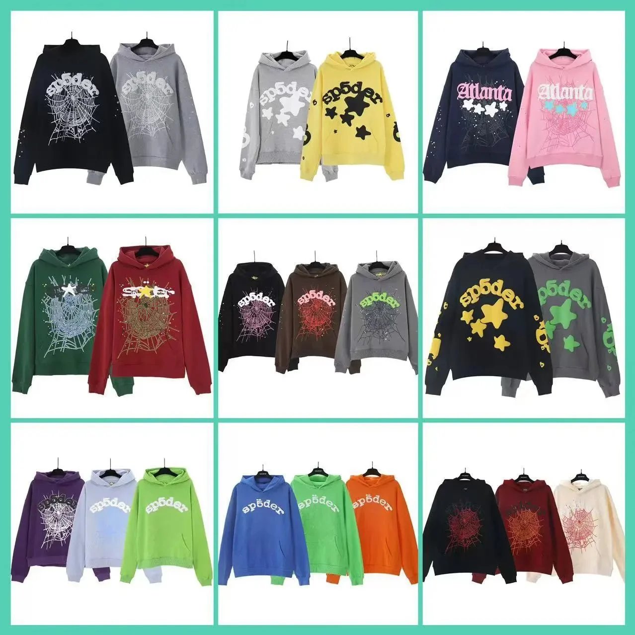 Sp5der Web Print Graphic Streetwear Hoodie Multicolor