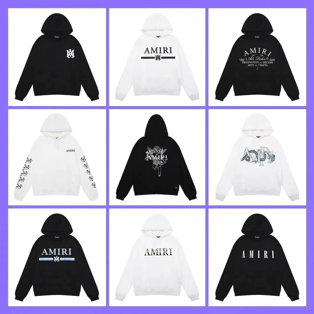 AMIRI Graphic Print Streetwear Hoodie Black and White