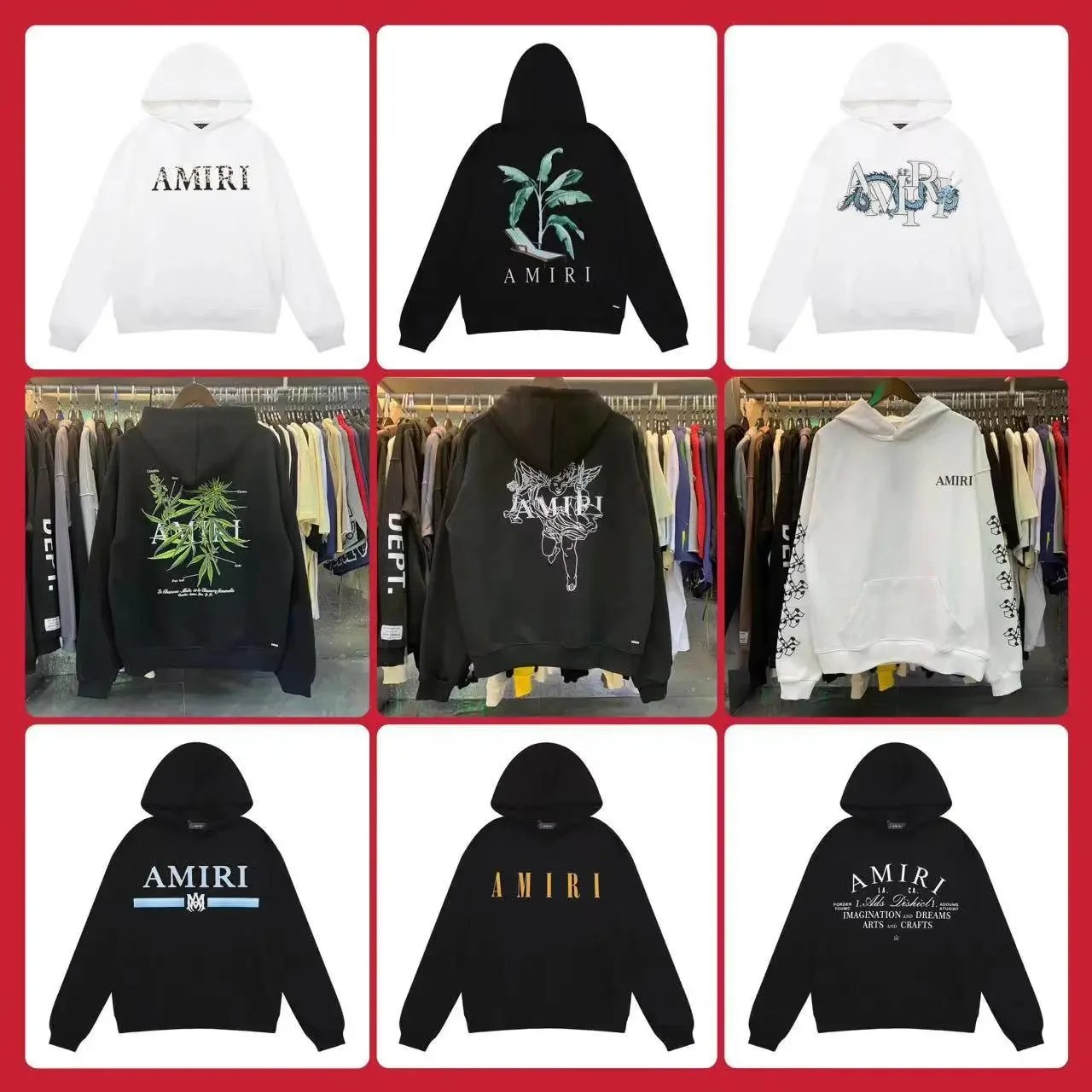 AMIRI Graphic Print Oversized Hoodie Black and White