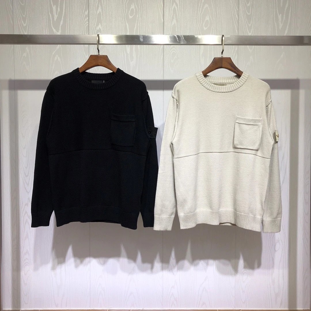 Stone Island Pocket Crewneck Sweater Knit Black and Beige