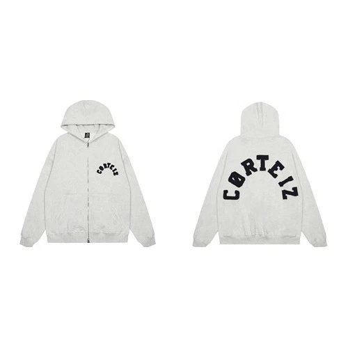 Corteiz Arch Hoodie Oversized Streetwear Zip-Up Hoodie Gray