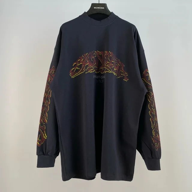 Balenciaga Graffiti Oversized Long Sleeve T-Shirt Black