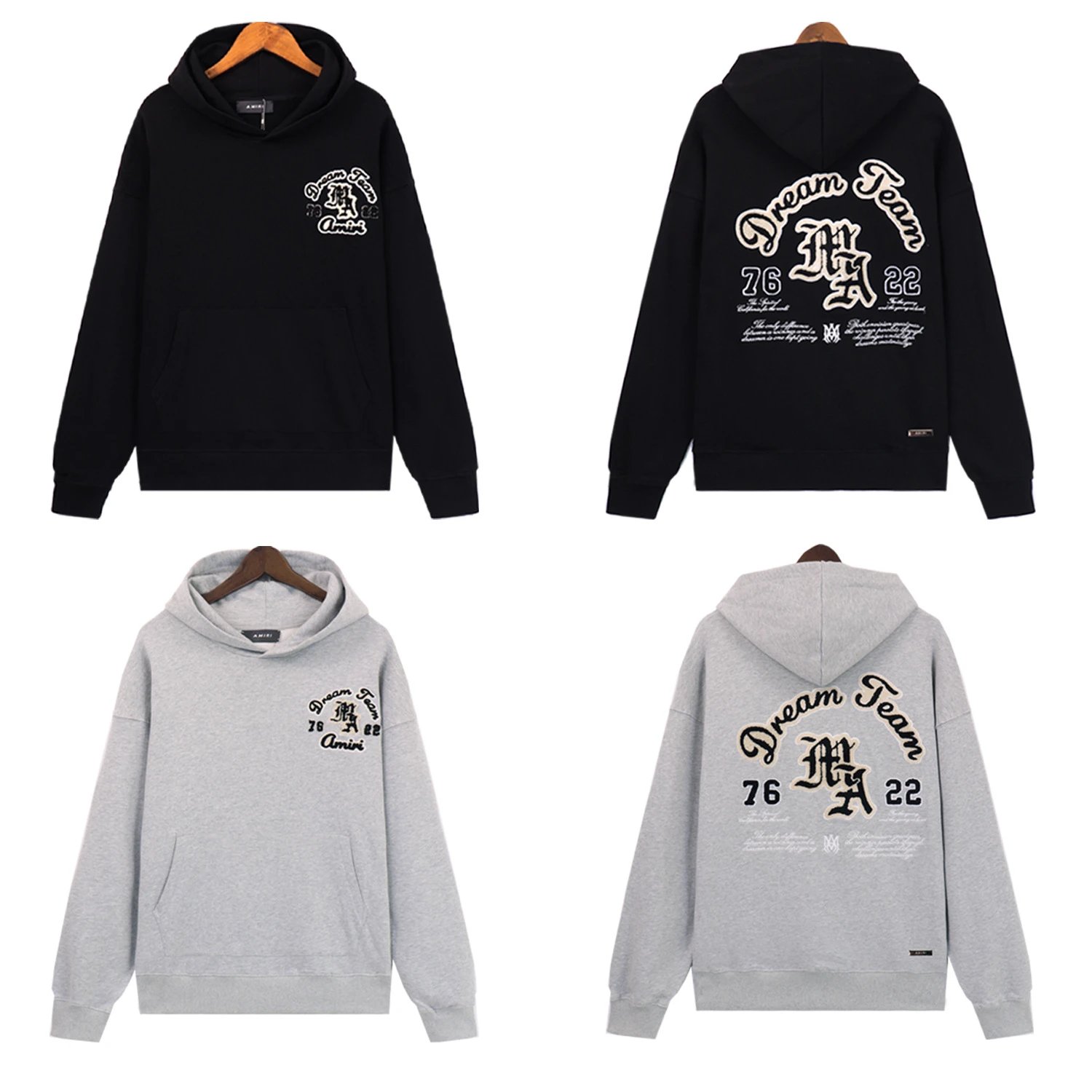 Amiri Dream Team Graphic Streetwear Hoodie Black and Gray