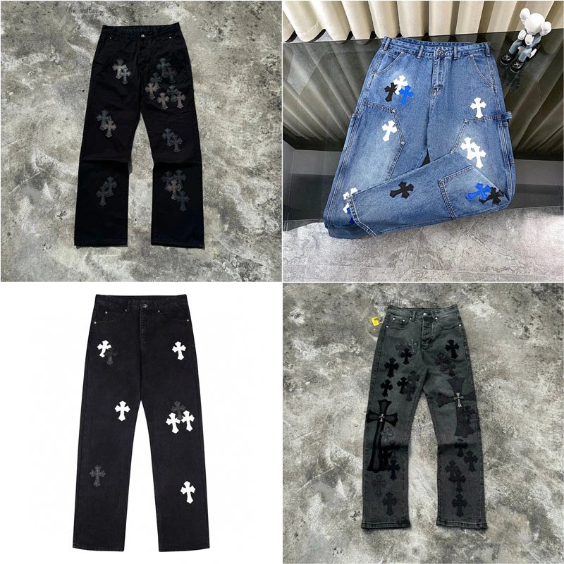 Chrome Hearts Cross Patch Denim Jeans Streetwear Pants Multicolor