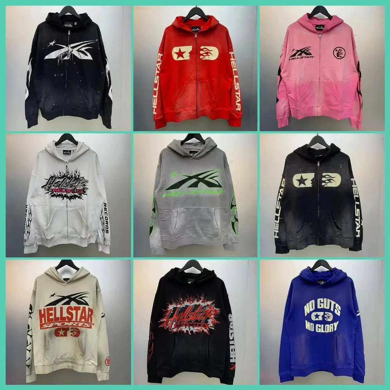 Hellstar Graphic Print Oversized Streetwear Hoodie Multicolor