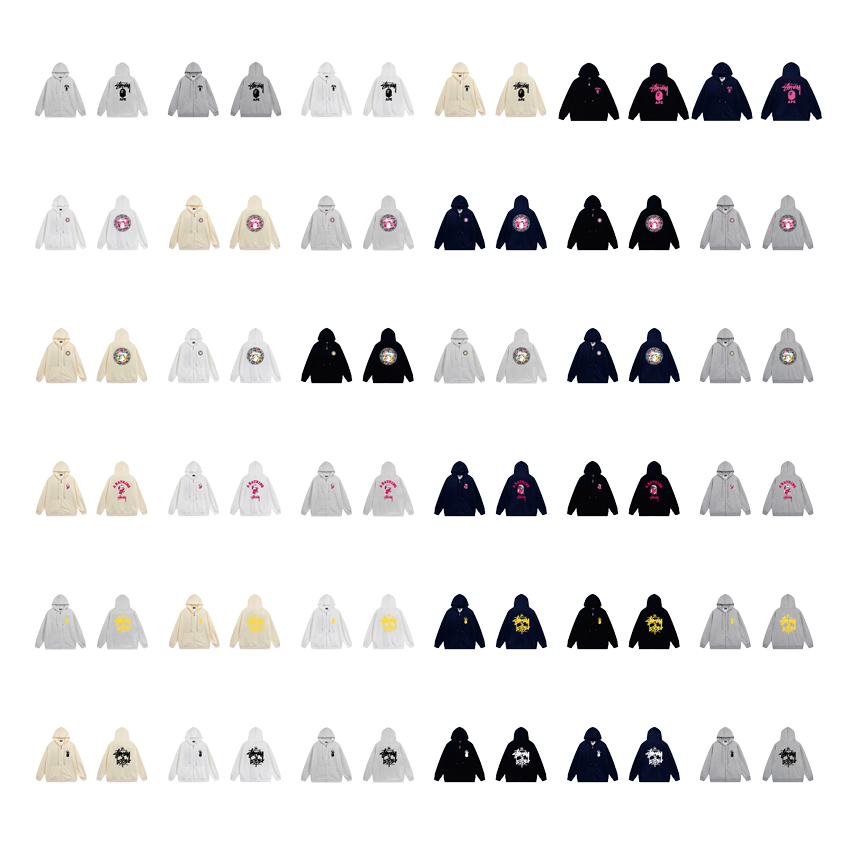A Bathing Ape BAPE Stussy Collaboration Graphic Streetwear Zip-Up Hoodie Multicolor