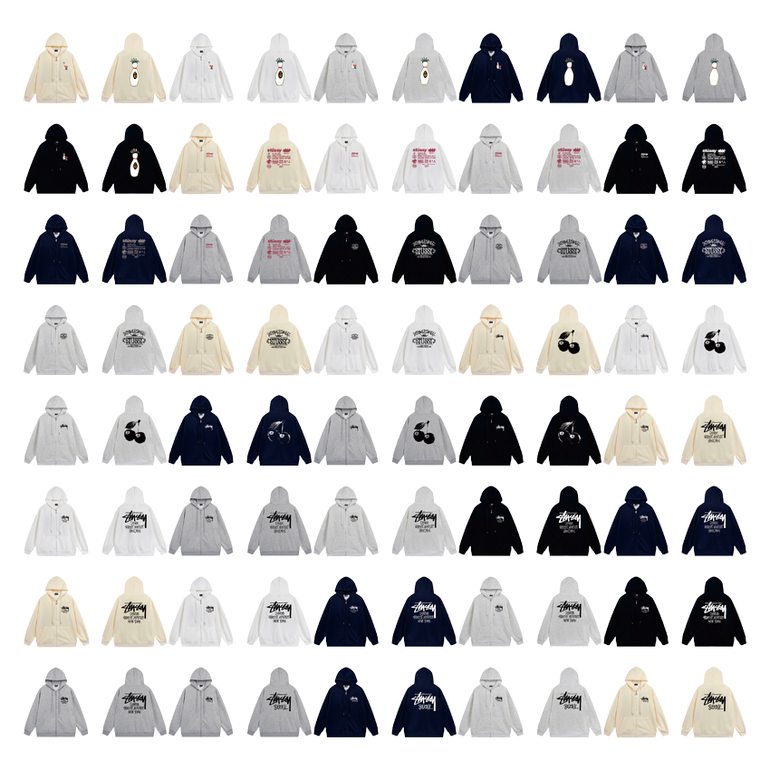 Stussy Graphic Zip-Up Hoodie Streetwear Sweatshirt Multicolor