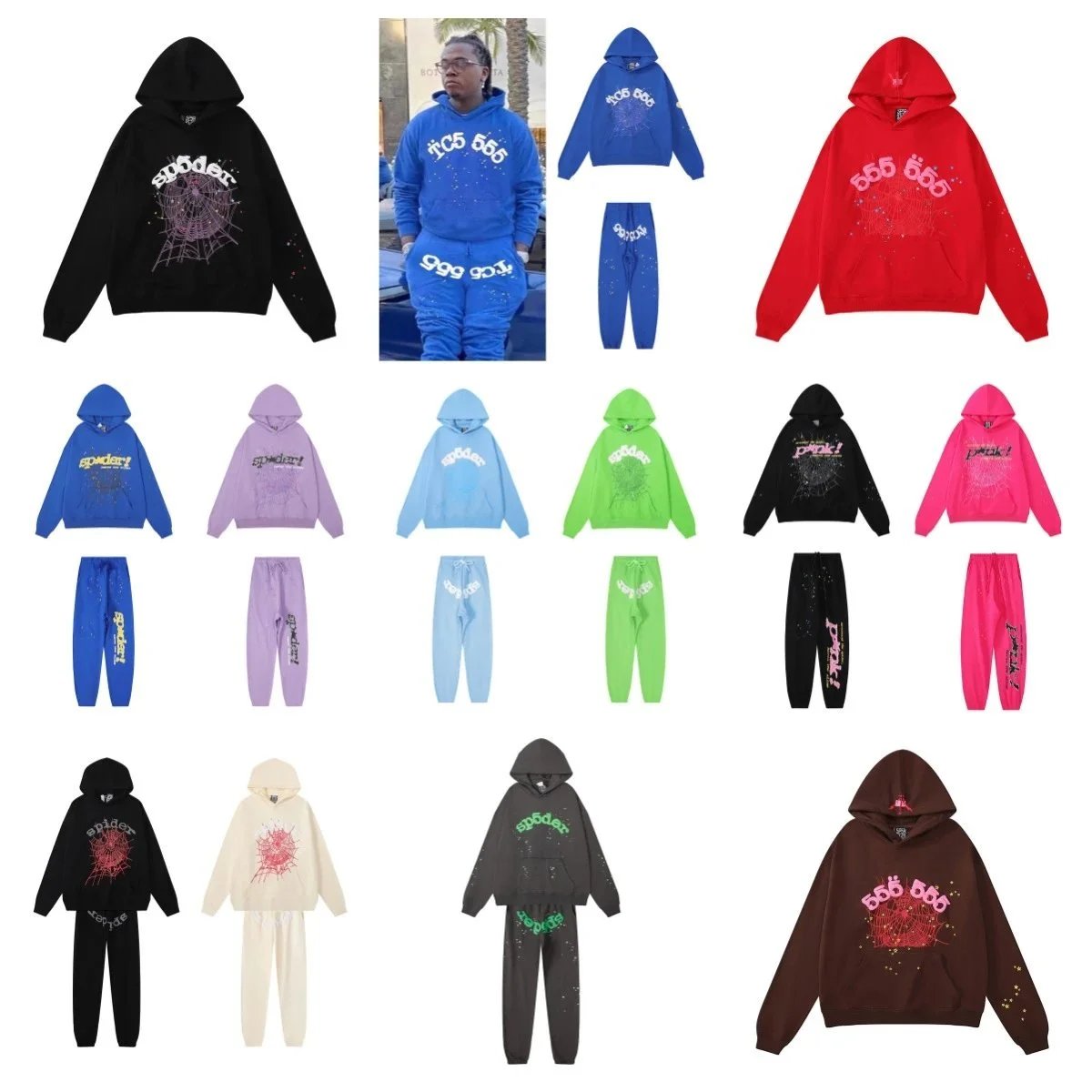 Sp5der Web Print Streetwear Tracksuit Set Multicolor